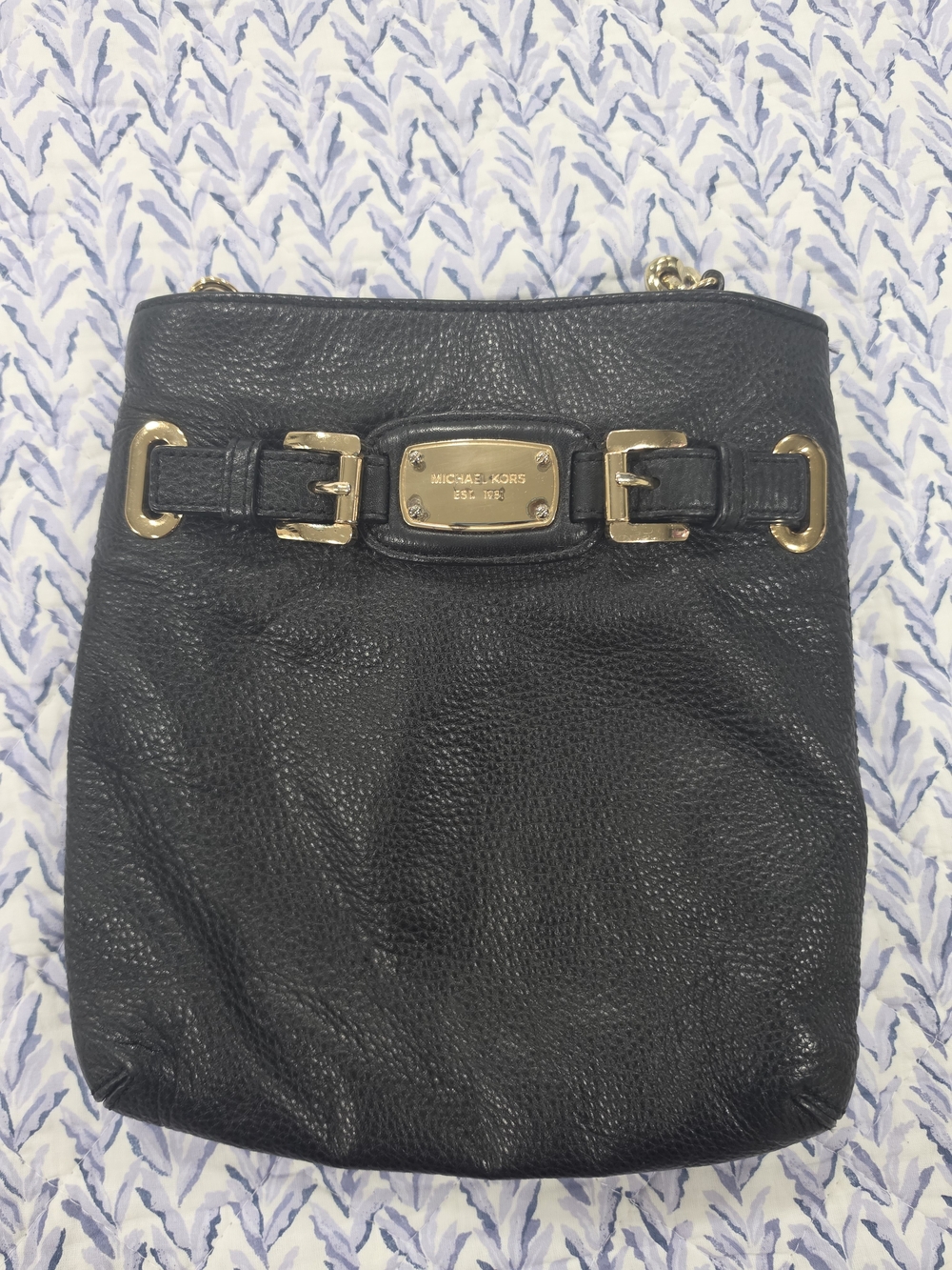 Michael Kors Black Pebbled Leather Crossbody with Gold Hardware